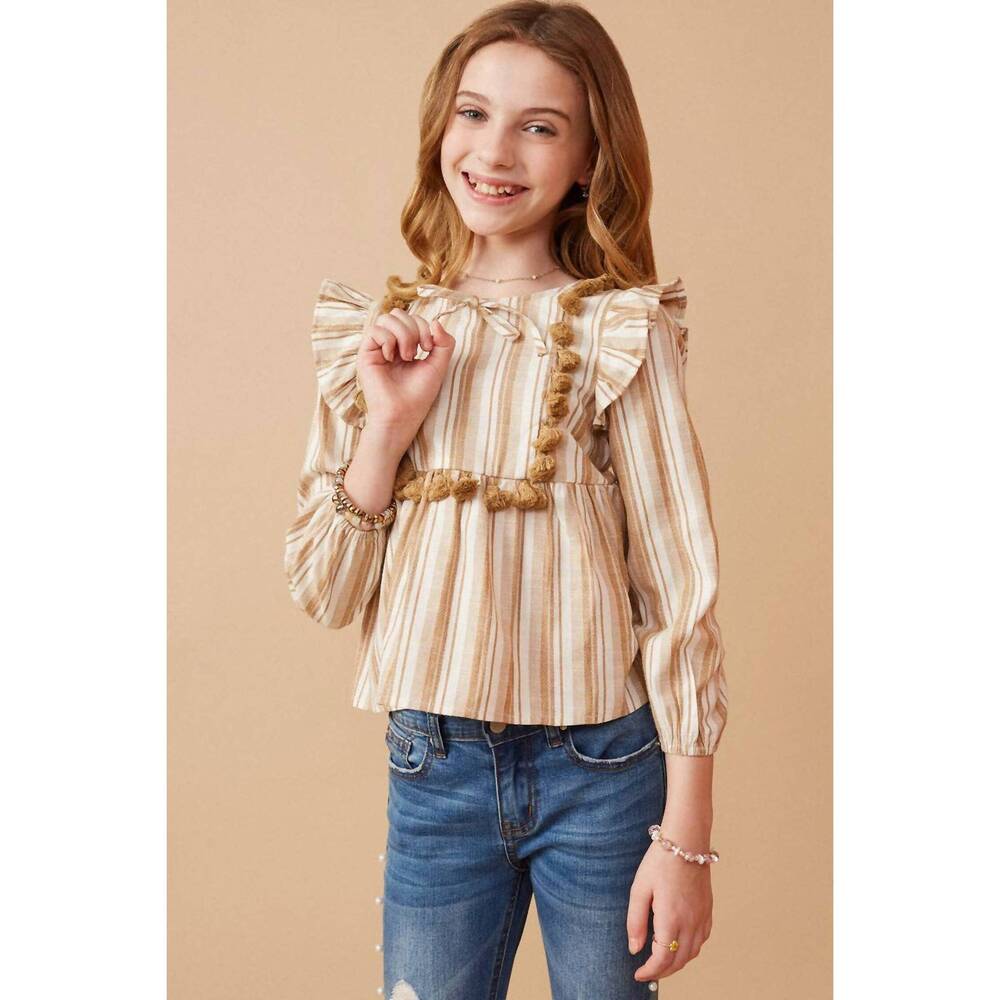NEW HAYDEN GIRLS stripe tasseled bodice top in mustard